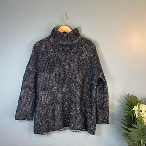 Zara Blue Knit Mock Neck Boxy Oversized Sweater